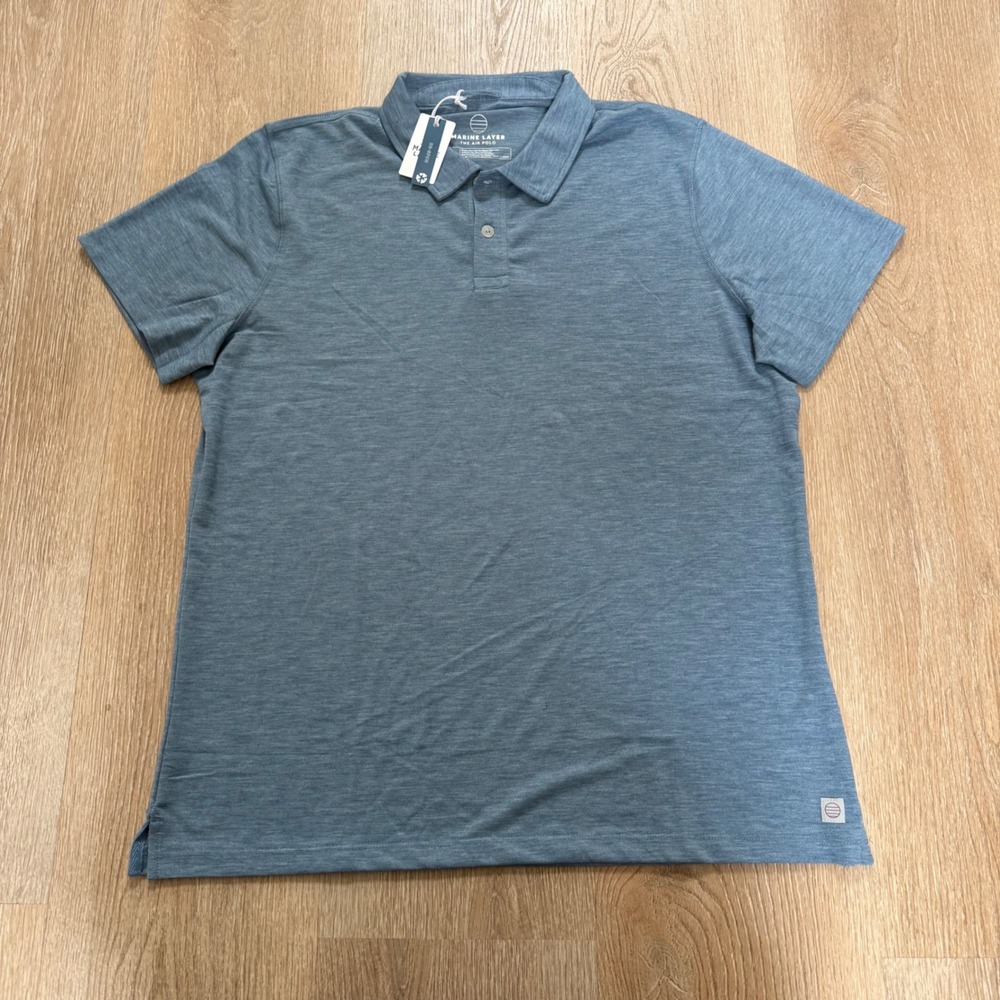 Marine Layer Air Polo Men Large Coronet Blue Re-Spun Sustainable Short Sleeve - Picture 2 of 8